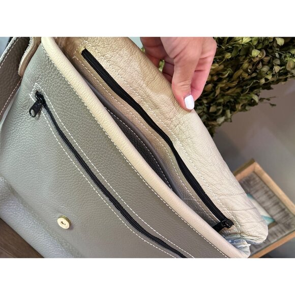 Loriano Tolaini Leather Crossbody Flap Bag Grey - Picture 10 of 13